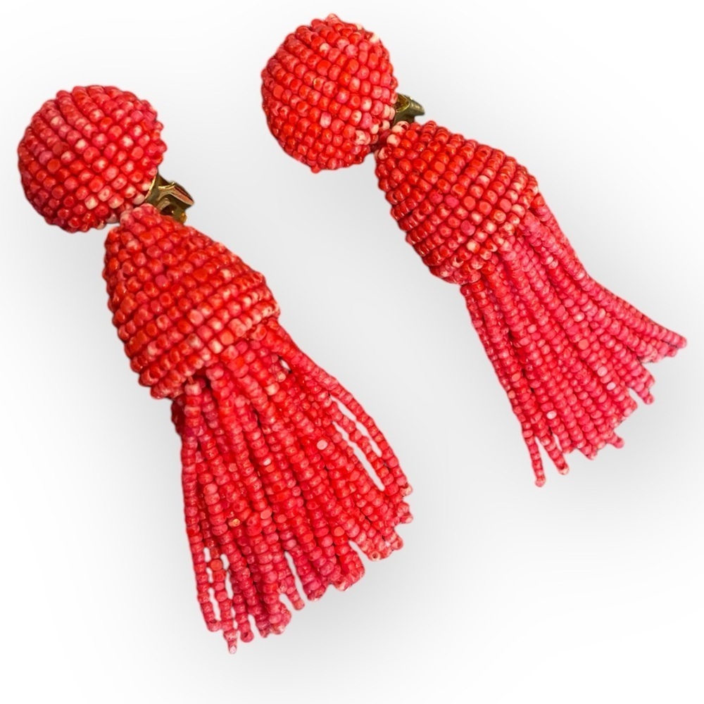 109 Oscar de la Renta Beaded Tassel Clip-On Earrings *RARE*